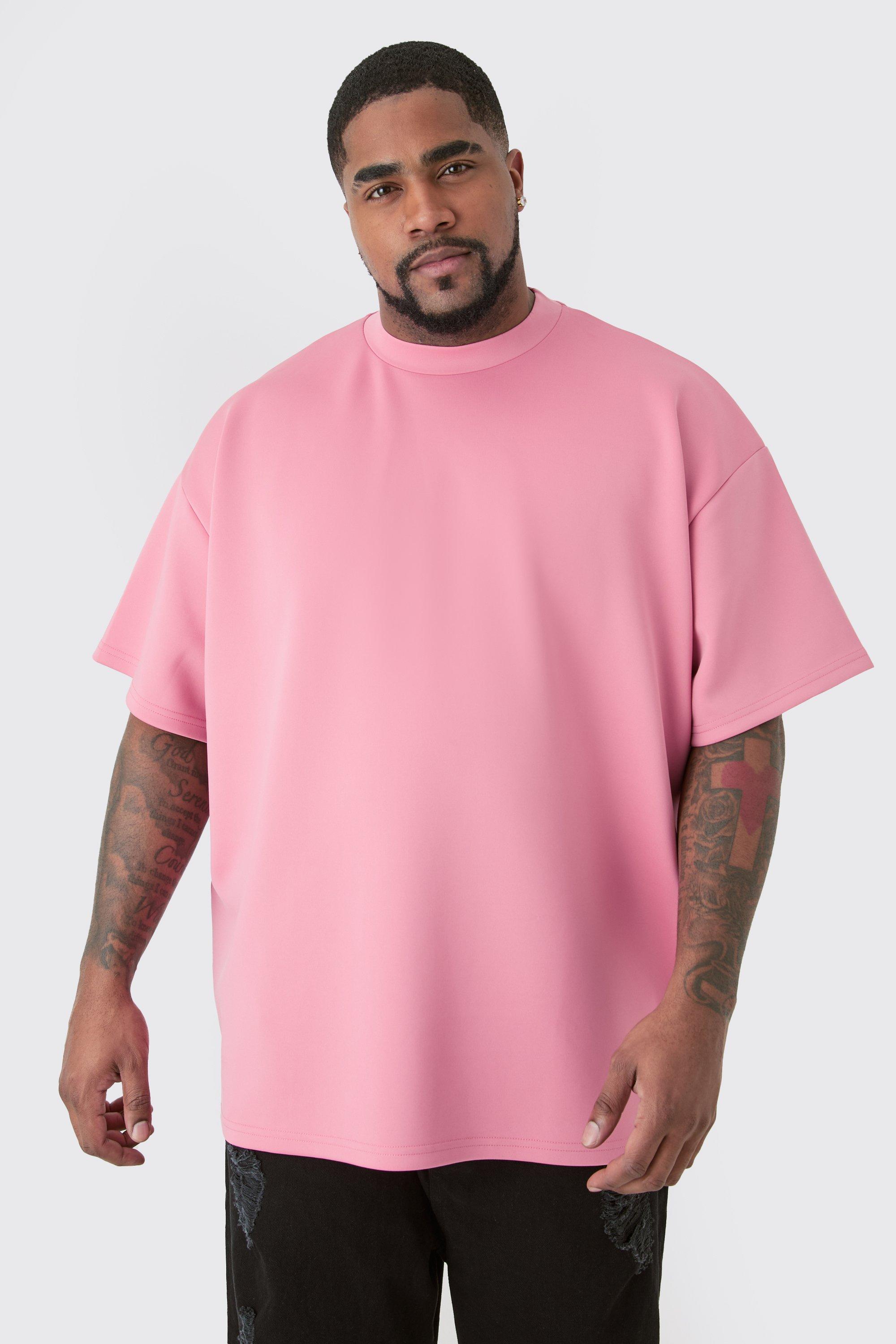 Mens Pink Plus Oversized Scuba T-shirt, Pink